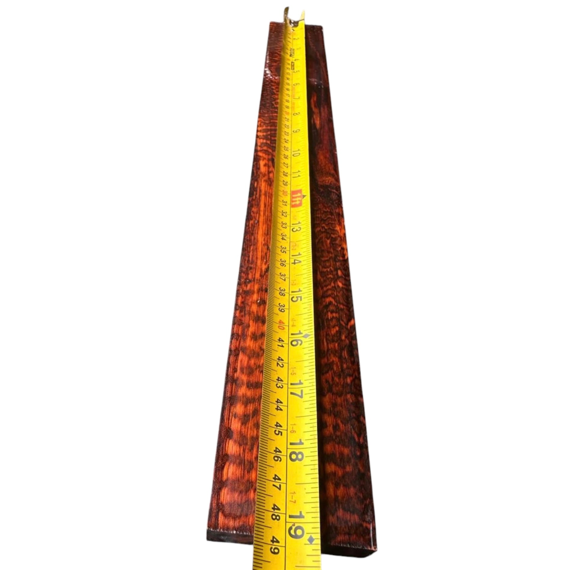 Length measurement of a snakewood micro lumber showing 19 inches. MB006